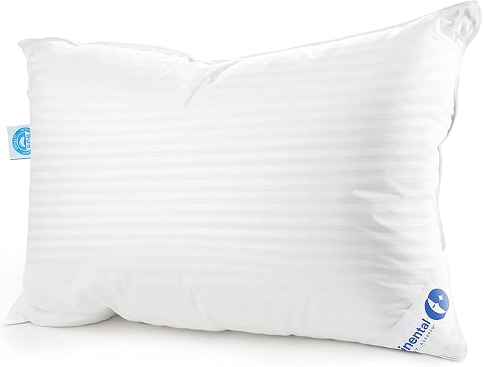 Continental Bedding | Serenity Goose Down Pillow | 700 Fill Power Hungarian White Down | 400TC Cotton Damask Shell | Made in USA | Firm, King, 2 Count
