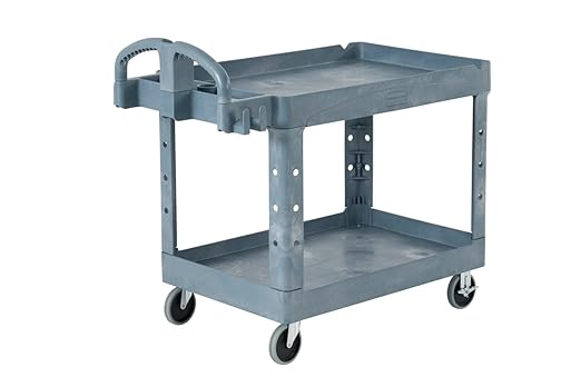 Rubbermaid Commercial Products BRUTE Heavy Duty 2-Shelf Utility/Service Cart, Large, Lipped Shelves, Ergonomic Handle, 750 lbs. Capacity, Black, for Warehouse/Garage/Cleaning/Maintenance/Stadiums