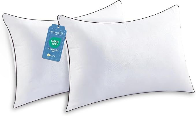 JOLLYVOGUE Standard Pillows Set of 2, Cooling and Supportive Pillows Full Size Set of 2 for Side and Back Sleepers, Down Alternative Hotel Collection Sleeping Pillow