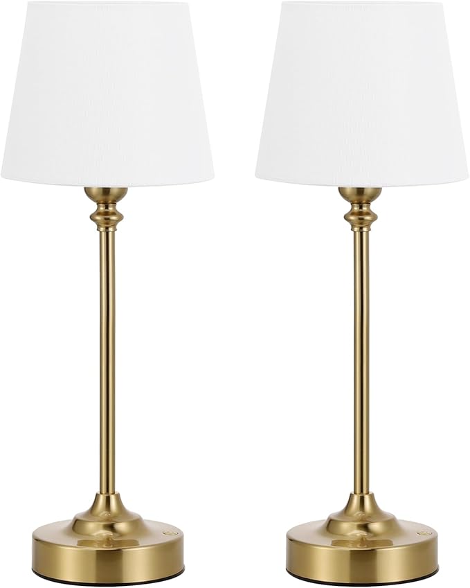 Kakanuo Cordless Table Lamps Rechargeable Set - 2 Pack Gold 4000mAH Battery Operated Lamps for Decor, 3000K Stepless Dimming Touch Wireless Lamp for Bedroom, Dining Table, Living Room, White Shade