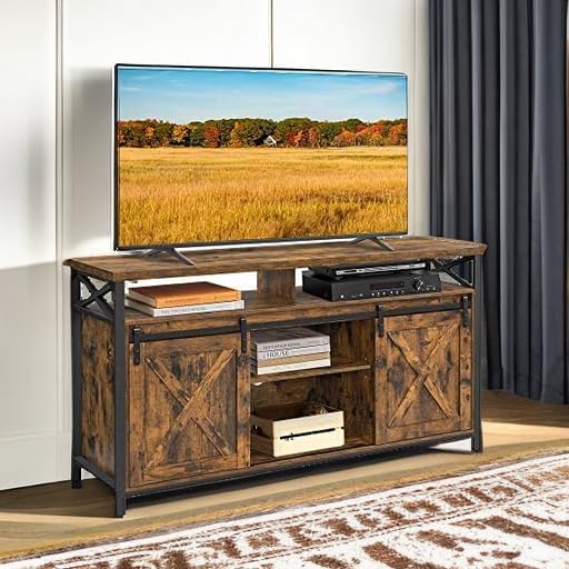 VASAGLE TV Stand for 65 Inch TV, Entertainment Center, TV Table and Console, TV Cabinet with Adjustable Shelves, Industrial Design, Rustic Brown and Black ULTV071B01