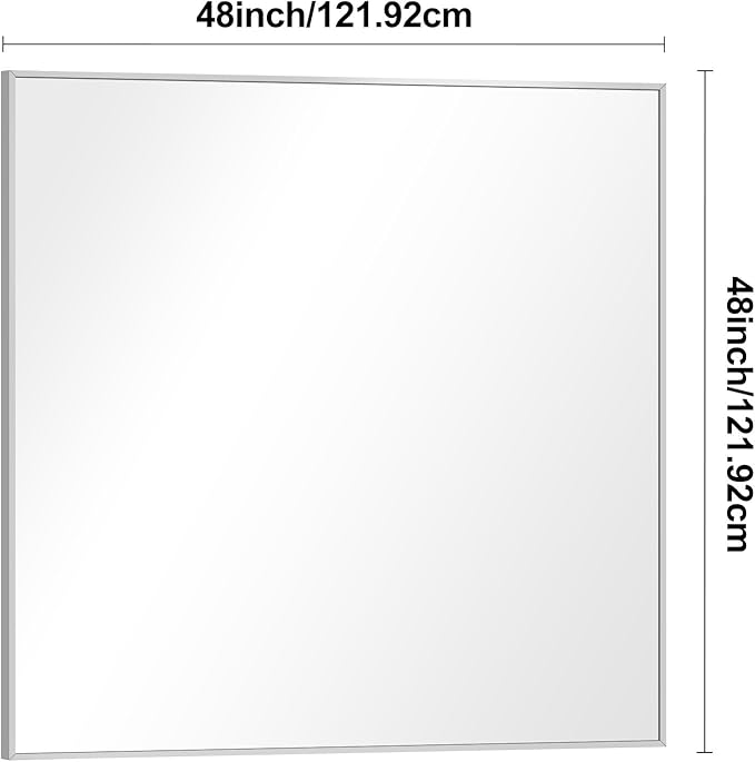 BONEWEI Silver Bathroom Mirror,48x48 inch Wall Mirror for Bathroom Wall Mounted,Large Rectangle Mirror for Bathroom Over Sink,Modern Metal Frame for Living Room,Bedroom Entryway,Horizontal/Vertical
