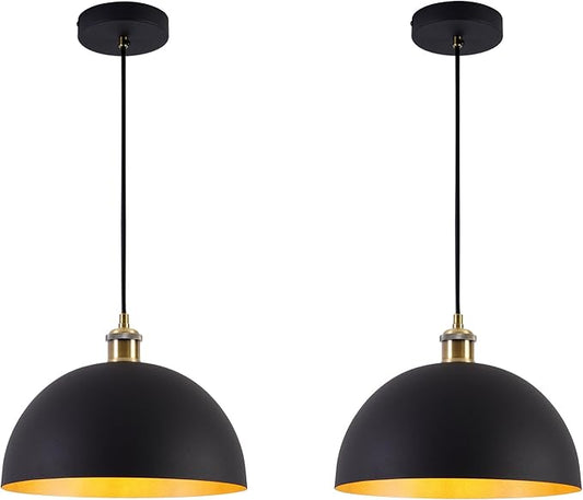 2 Vintage Industrial Pendant Light 9.84 "Industrial Dome Pendant Light Black and Gold Finish Lighting lamp line Length Pendant light78.74 Kitchen Island, Bedroom, Corridor