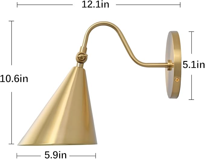 Modern Brass Wall Sconces with Movable Metal Shape, Goose Neck Style Metal Bedside Lamp Wall Light Fixture, Room Decor Picture Light, Bedroom Decor Reading Light, Wall lamp for Bathroom