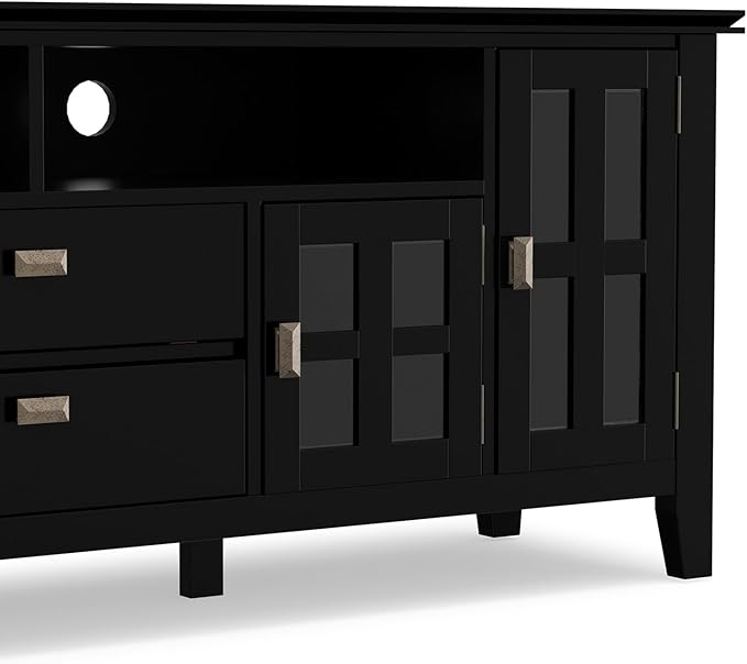 SIMPLIHOME Artisan SOLID WOOD 72 Inch Wide Transitional TV Media Stand in Black for TVs up to 80 Inches, For the Living Room and Entertainment Center
