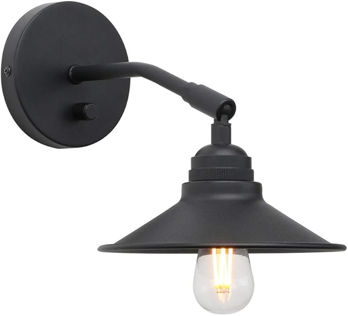 Yosoan Set of 2 Indoor Bedside Wall Sconce with On Off Switch, Hardwired Vanity Vintage Wall Mount Light Fixture, 340 Degree Angle with 7.1" Matte Black Shade Lamp for Reading Bedroom Sink(Black)