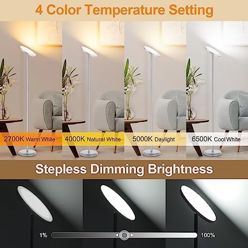 OUTON Smart LED Floor Lamp, 30W/3000LM Dimmable Bright Torchiere Sky Lamp Compatible with Alexa Google Home, WiFi Remote, Tall Standing Lamp with 4 Color Temperature for Living Room Bedroom Office