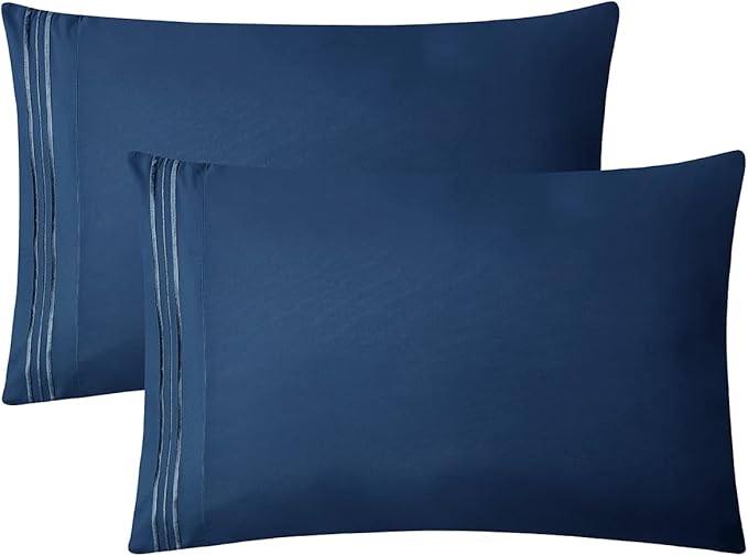 Clara Clark Bed Sheets, Premier 1800 Series 4 Piece Bed Sheet Set, Deep Pocket, Wrinkle, Fade, Stain Resistant, Luxury Soft Bedding Sheets & Pillowcases, Queen, Navy Blue