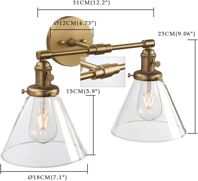 Phansthy Double Sconce Antique Industrial Wall Sconce Light with Dual 7.3 Inch Cone Canopy(Antique)