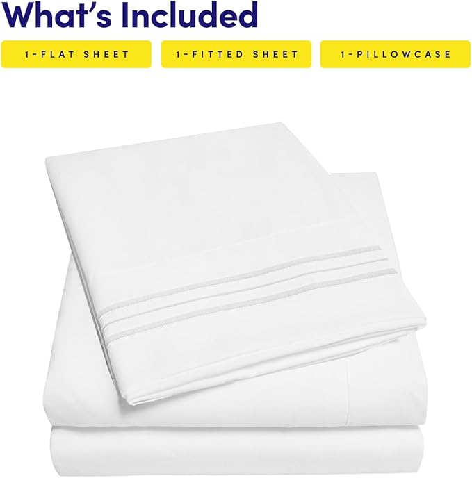 1500 Supreme Collection Twin XL Sheet Sets White - 3 Piece Bed Sheets and Pillowcase Set for Twin XL Mattress - Extra Soft, Elastic Corner Straps, Deep Pocket Sheets, Twin XL White