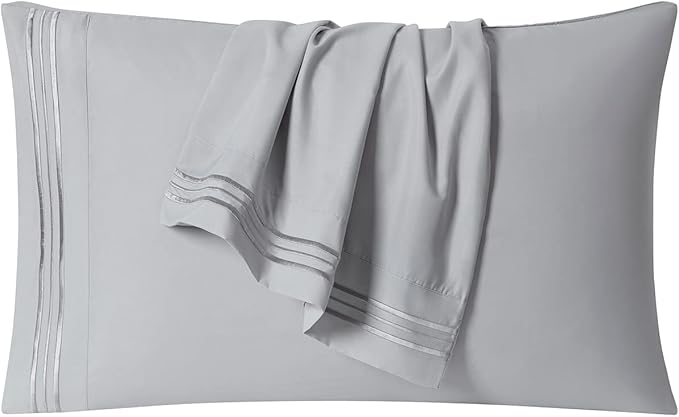 Clara Clark Bed Sheets, Premier 1800 Series 4 Piece Bed Sheet Set, Deep Pocket, Wrinkle, Fade, Stain Resistant, Luxury Soft Bedding Sheets & Pillowcases, Twin, Silver Gray