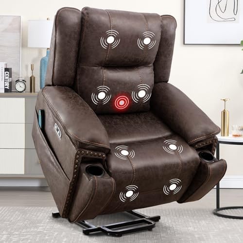 Phoenix Home Dual Motor Power Lift Chair for Elderly, Lift Chairs with Massage and Heat, Faux Leather Electric Chairs for Adults, Recliner Chair with USB, 2 Concealed Cup Holders, Smoke Gray