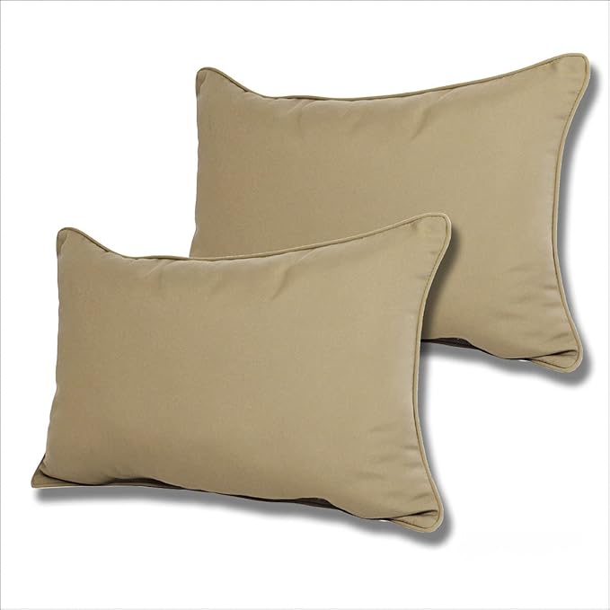 Comfort Classics Set of 2 Sunbrella Outdoor/Indoor Welted Lumbar Pillows Inc. (Antique Beige)