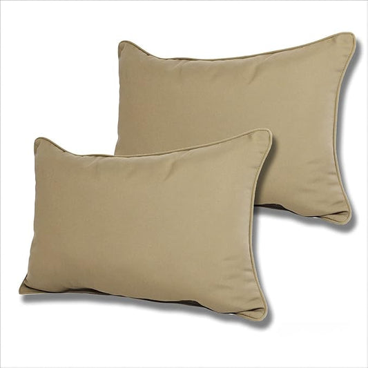 Comfort Classics Set of 2 Sunbrella Outdoor/Indoor Welted Lumbar Pillows Inc. (Antique Beige)