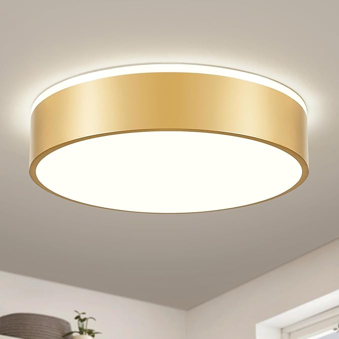 Gold LED Flush Mount Ceiling Lights, Modern Dimmable 5CCT Close to Ceiling Light, Minimalist Overhead Round Kitchen Lighting Fixtures for Bedroom Hallway Entryway Living Room, 15.8 Inch
