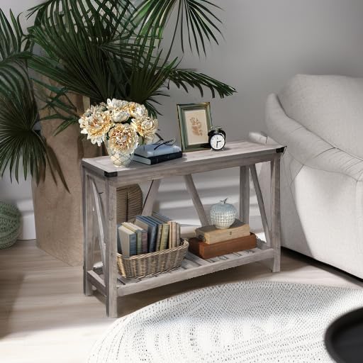 Entryway Table - Wood Console Table with Shelves, Farmhouse Sofa Table for Entryway, Living Room, Hallway