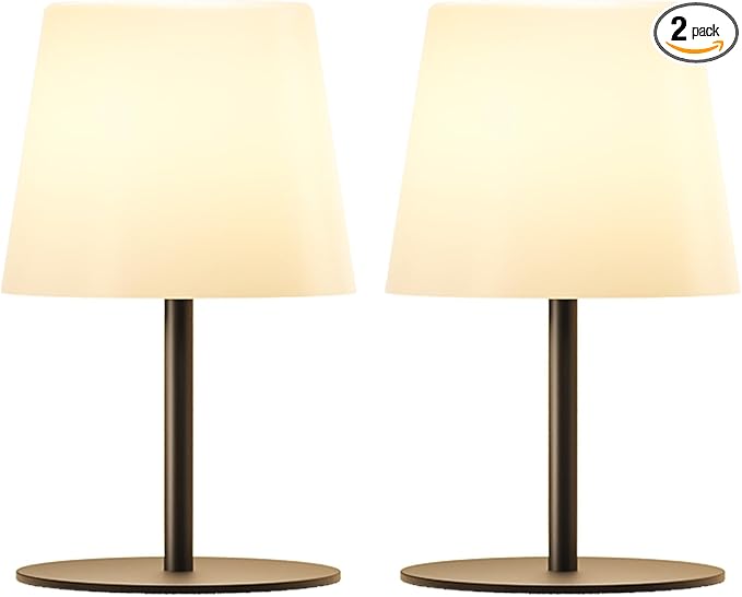 EZVALO Outdoor Cordless Table Lamp, IP65 Waterproof 4500mAh Rechargeble Shower Lamp, Dimmable Touch Lamp, LED Night Light Lamp for Bathroom Patio Camping Restaurant Home 2 Pack(Black)