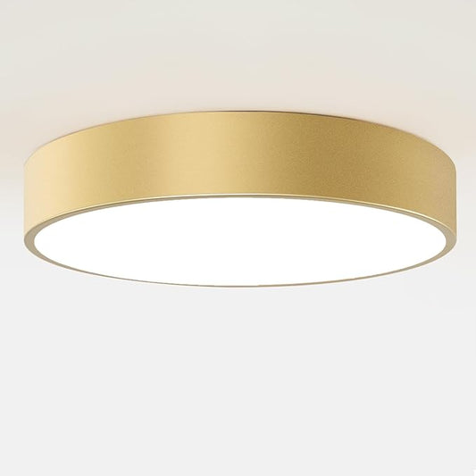Gold Flush Mount Ceiling Light, 15.8 inch Modern Round Close to Ceiling Lighting Fixtures, Minimalist Ceiling Lamp for Living Room,Dining Room,Bathroom,Foyer,Hallway,Laundry(E12,3-Light
