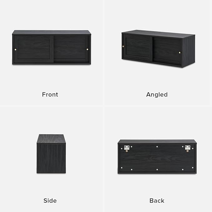 mopio Lauren Floating TV Shelf, Multi-Purpose Modular Under TV Display Shelf, Wall Mounted Wood Television Cabinet, Nightstand, Side Table, End Table, Bedside Shelves for Bedroom (Black, 62", Twin)