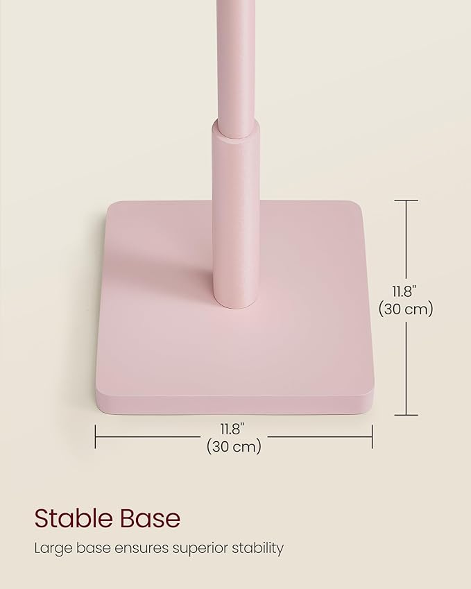 VASAGLE Solid Wood Coat Rack, Free Standing Hall Coat Tree with 8 Hooks, 3 Height Options, for Coats, Hats, Bags, Purses, for Entryway, Hallway, Rubberwood Hooks and Pole, Jelly Pink URCR010R01