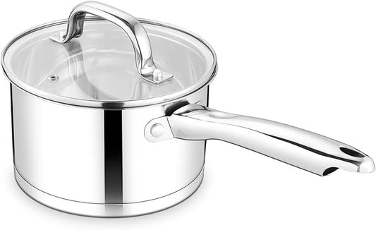 TeamFar 2 qt Saucepan with Lid, Stainless Steel Small Sauce Milk Pan with Tri-ply Bottom for Induction/Gas/Electric/Ceramic, Healthy & Heavy Duty, Mirror Finish & Straight Side, Dishwasher Safe