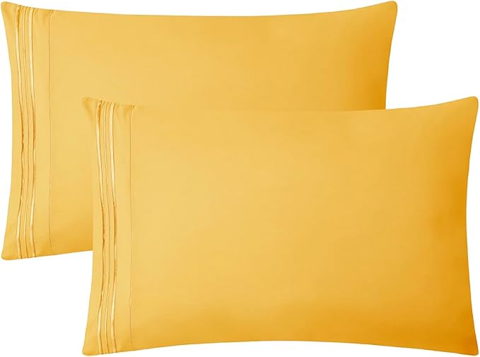 Clara Clark Bed Sheets, Premier 1800 Series 4 Piece Bed Sheet Set, Deep Pocket, Wrinkle, Fade, Stain Resistant, Luxury Soft Bedding Sheets & Pillowcases, Full, Yellow
