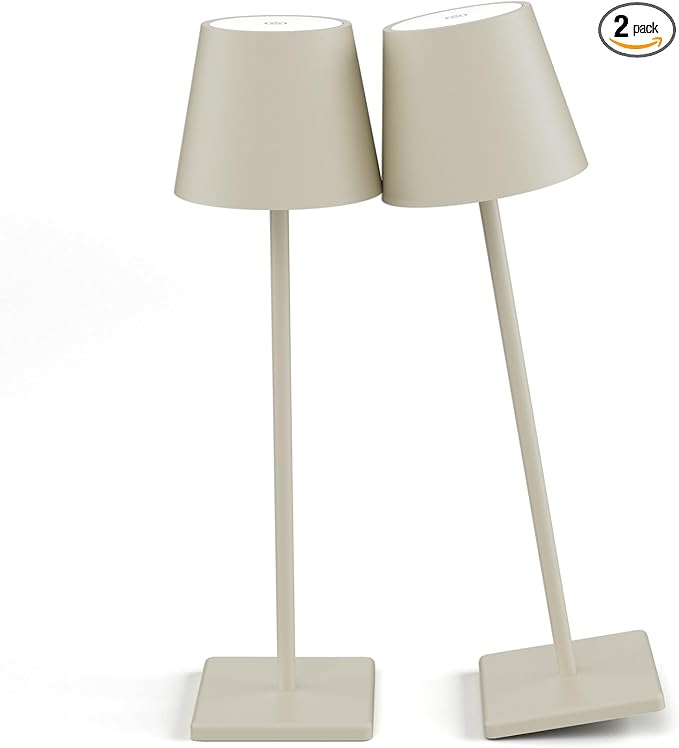 2-Pack LED Cordless Table Lamp, Rechargeable Battery Desk lamp 3W 5500mAh Battery Operated Stepless Dimming Modern Portable Table Light for Restaurant/Bedroom/Outdoor IP54 Waterproof (Off White)