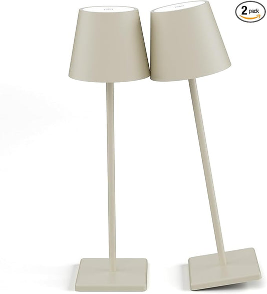 2-Pack LED Cordless Table Lamp, Rechargeable Battery Desk lamp 3W 5500mAh Battery Operated Stepless Dimming Modern Portable Table Light for Restaurant/Bedroom/Outdoor IP54 Waterproof (Off White)