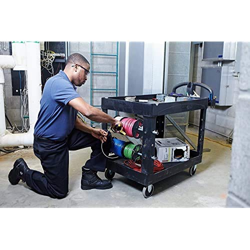 Rubbermaid Commercial Products BRUTE Heavy Duty 2-Shelf Utility/Service Cart, Medium, Lipped Shelves, Ergonomic Handle, 750 lb Capacity, Black, for Warehouse/Garage/Cleaning/Office