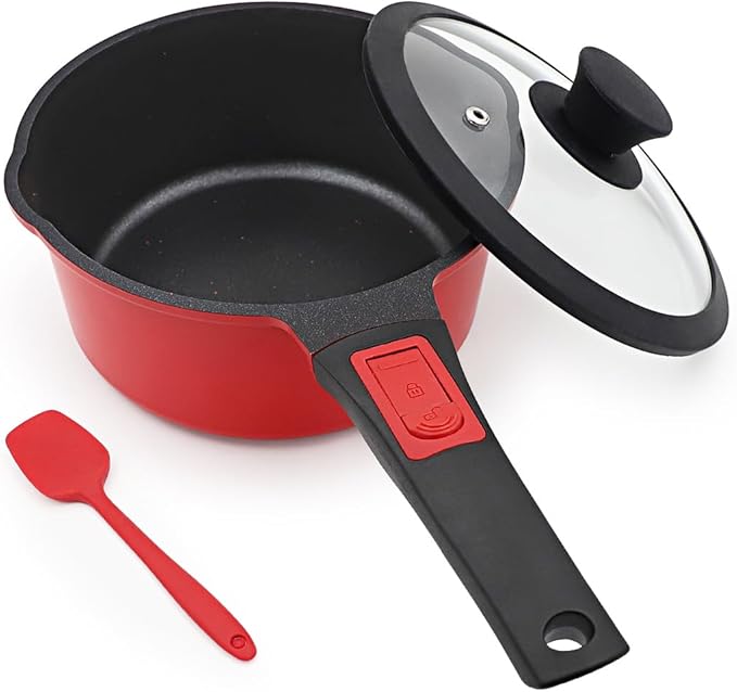 Nonstick Saucepan with Lid, 1.8 Quart Sauce Pan Milk Pot with Detachable Handle, Nonstick Sauce Pot Compatible for All Stoves, Oven Safe