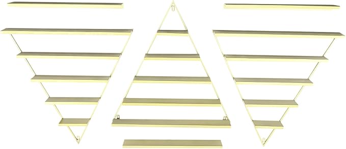5-Tier Wall Mounted Nail Polish Organizer – Gold Iron Triangle Display Rack for Nail Salon & Home – Holds 110 lbs, for Polishes, Lipstick, Perfume, Cosmetics – Modern Metallic Finish