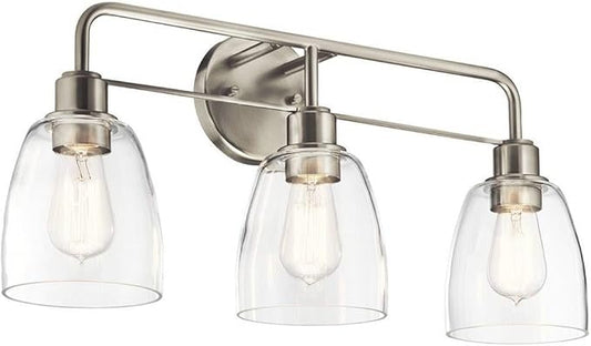 Kichler, Meller 24.25 Inch 3 Light Vanity Light with Clear Glass in Brushed Nickel, 55102NI
