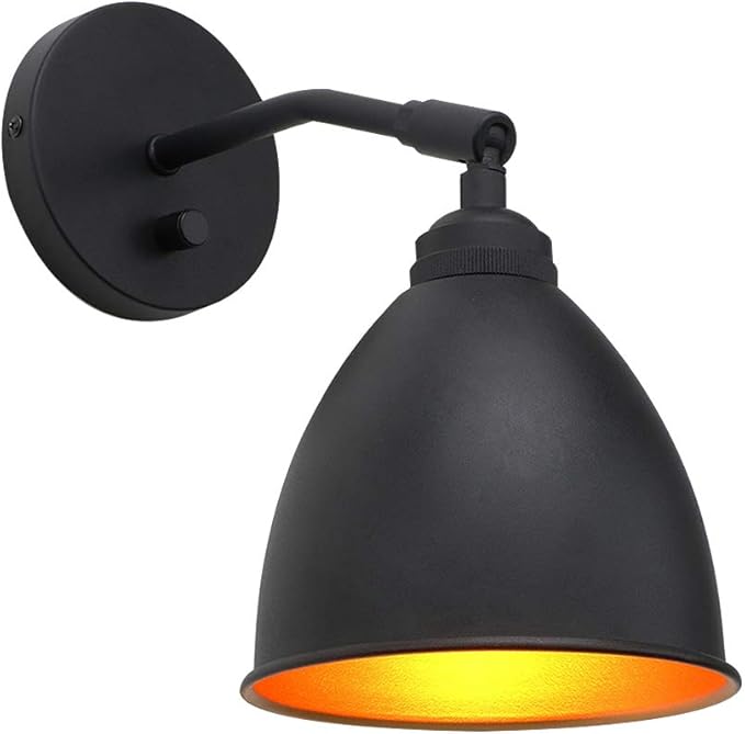 Yosoan Vintage Wall Sconce Bookcase Light, 2-Pack Dimmable On Off Switch Hardwired Industrial Mount Metal Fixture Lighting Lamp with 6.1" Oval Black Metal Shade in-Build Gold Reading Light for Bed