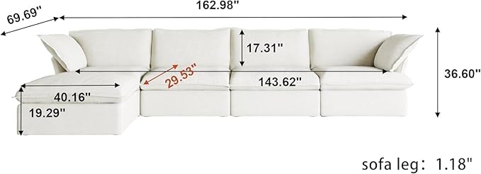 JACH L Shape Sectional Couches, 5 Seat Modular Sofas Sectional, Modern Couch Sofa with Chaise Ottoman, Cushion Covers Removable, Two Corners and Two Middle Sofa for Living Room (White)
