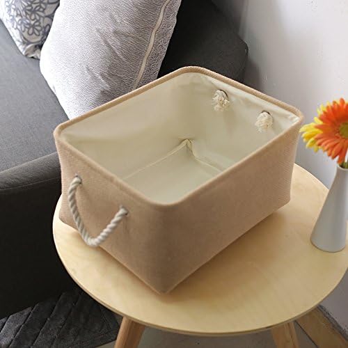 TheWarmHome Decorative Basket Rectangular Fabric Storage Bin Organizer Basket with Handles for Clothes Storage (Beige, Medium-1Pack,13.8L*9.8W*6.7H)