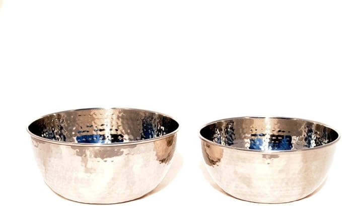 3SCompany Stainless Steel Hand-Hammered Prep and Mix Bowls - Set of 2, 7" and 8" Diameter, Dishwasher Safe, Flat Bottom - 1.5 Quart and 2 Quart Capacity