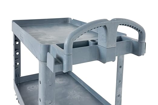 Rubbermaid Commercial Products BRUTE Heavy Duty 2-Shelf Utility/Service Cart, Large, Lipped Shelves, Ergonomic Handle, 750 lbs. Capacity, Black, for Warehouse/Garage/Cleaning/Maintenance/Stadiums