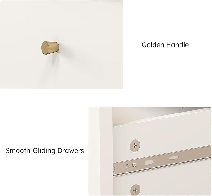 Bonzy Home White 6 Drawers Dresser, Modern Wide Chest of Drawers Dresser with Golden Handles, Wood Storage Organizer for Bedroom, Living Room, Hallway