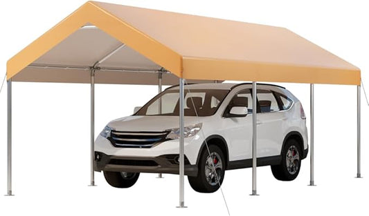 10x20FT Carport, Car Canopy, Portable Garage, Easy to Assemble, Carport Canopy 10x20FT Heavy Duty for Car, Bike, Boat, Party (Khaki)