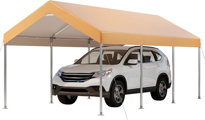 12x20FT Carport, Car Canopy, Portable Garage, Easy to Assemble, Carport Canopy 12x20FT Heavy Duty for Car, Bike, Boat, Party (Khaki)