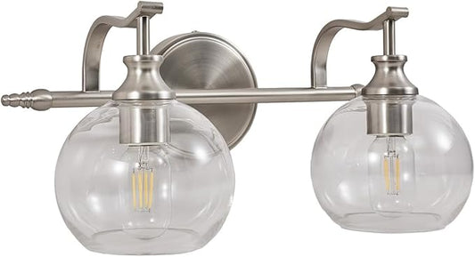 ANDY STAR Brushed Nickel Bathroom Light Fixture, 2 Light Bathroom Vanity Light, Farmhouse Silver Wall Sconce, Anti-Rust Wall Lamp with Sturdy Metal Lamp Body for Bedroom, Living Room, Restroom