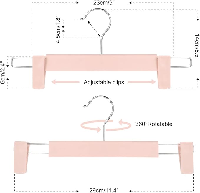 Clothes Pants Hangers, Space-Saving Skirt Holders with 360 ° Swivel Hooks, Adjustable Clips, Trouser Hangers, Clothes Coat Garment Jeans Hangers (10 Pack, Pink)