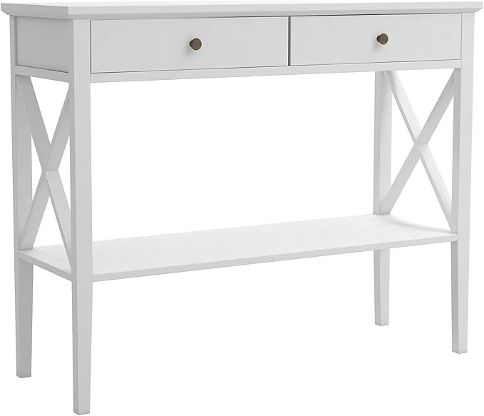 ChooChoo Console Table with Drawers, Narrow Wood Accent Sofa Table Entryway Table with Storage Shelf for Entryway, Front Hall, Hallway, Living Room, White