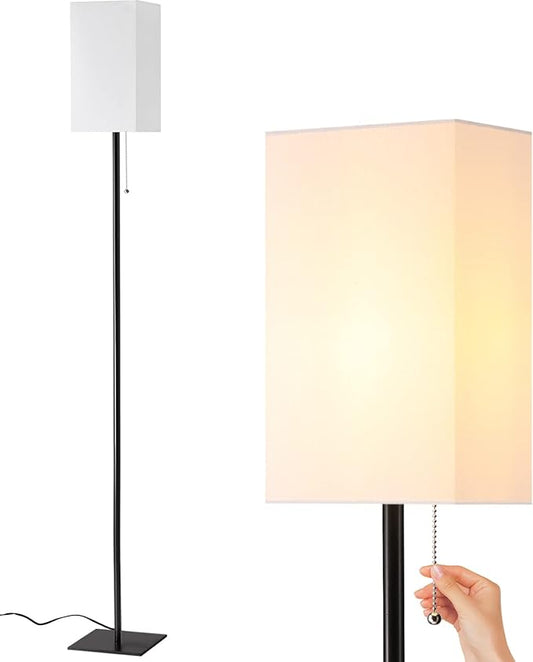 Floor Lamp for Living Room, Modern Standing Lamp Tall Lamp with Linen Shade, Simple Design Stand Up Lamp for Bedroom, Office, Kids Room, Reading, Working,Black (LED Bulb Included)