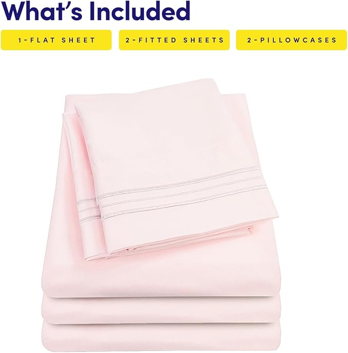 1500 Supreme Collection Extra Soft Split King Sheets Set, Pale Pink - Luxury Bed Sheets Set with Deep Pocket Wrinkle Free Bedding, Over 40 Colors, Split King Size, Pale Pink