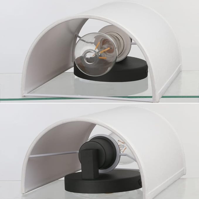 Yosoan White Fabric Cloth Boho Wall Sconce Hallway Fixture Light, 1-Light Vanity Indoor Hardwired Modern Wall Mount Retro Vintage Interior Sconce with Half Moon Shade Lamp for Stairwell Bedroom