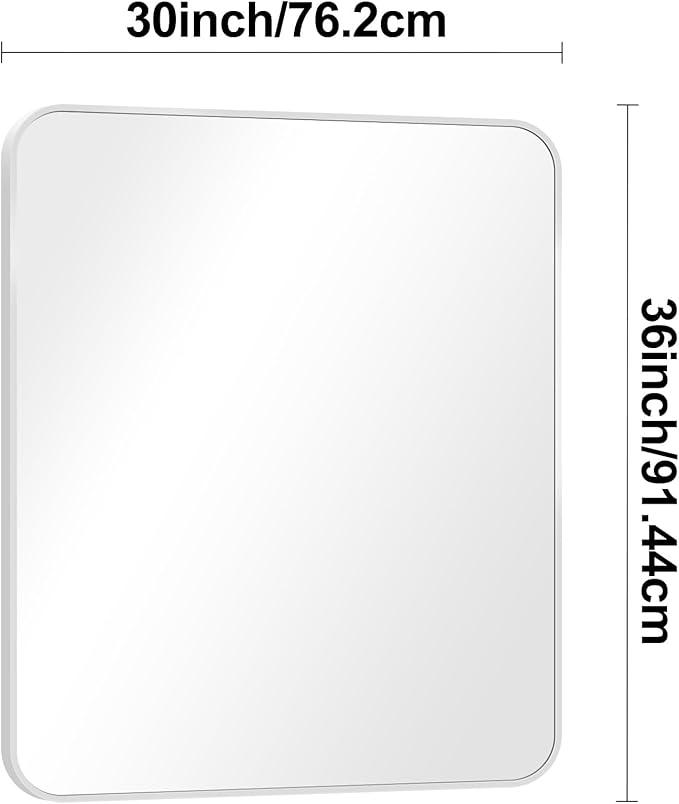 BONEWEI Silver Bathroom Mirror,30x36 inch Wall Mirror for Bathroom Wall Mounted,Rectangle Mirror for Bathroom Over Sink,Modern Frame Round Corner for Living Room,Bedroom Entryway,Horizontal/Vertical