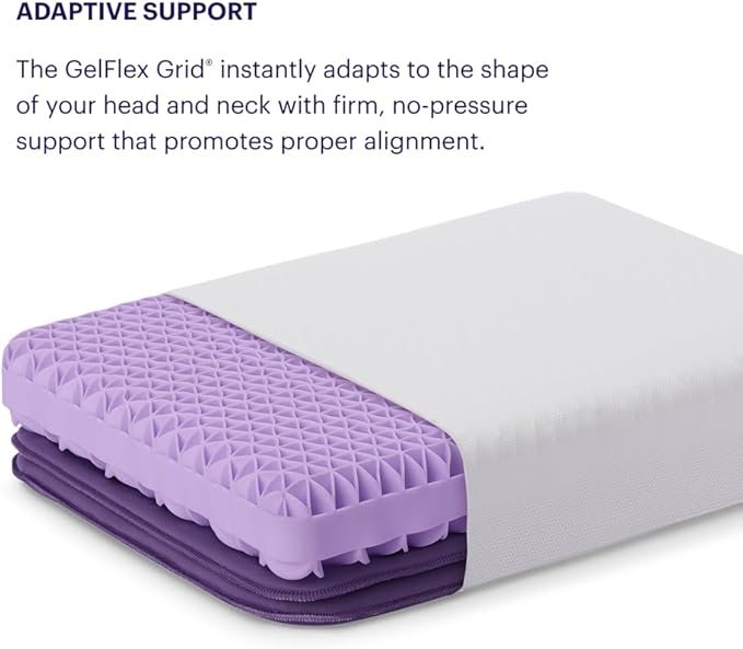 Purple Pillow - The Most Supportive Pillow Science Can Dream Up, Adjustable Boosters for Personalized Height, Made with GelFlex Grid, Ergonomic Support, Standard Size