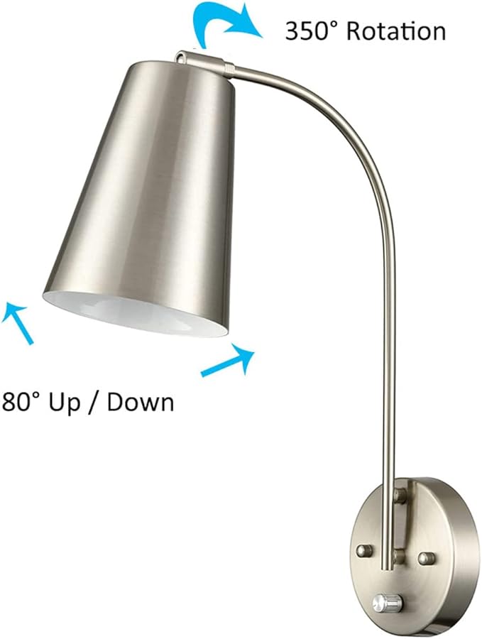 DANSEER Modern Plug in Wall Sconce with Cord Set of 2 Brushed Nickel Wall Light