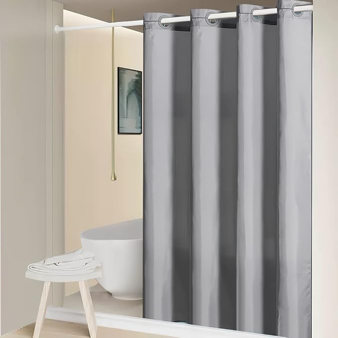 Furlinic No Hook Extra Long Shower Curtain 84 Length,Polyester Fabric Bathroom Curtains with 10 Plastic Split Grommets,Modern Hotel Style Waterproof Dark Grey Shower Curtains,Washable 72x84 Inch